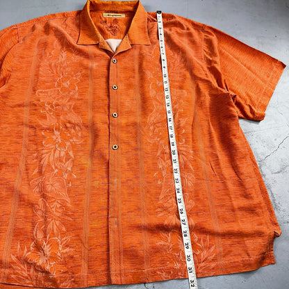 Tommy Bahama Mens Camp Hawaiian Shirt 2XL Silk Orange Aloha Floral Summer