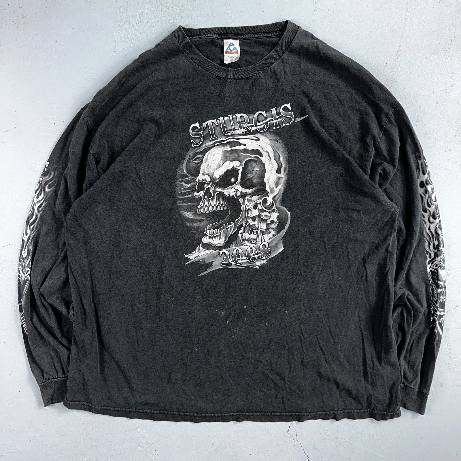 Sturgis Y2K Skulls Long Sleeve VTG T Shirt Biker Motorcycle 2008 Black Grunge