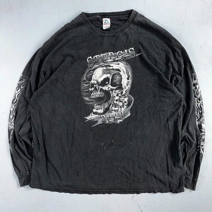 Sturgis Y2K Skulls Long Sleeve VTG T Shirt Biker Motorcycle 2008 Black Grunge