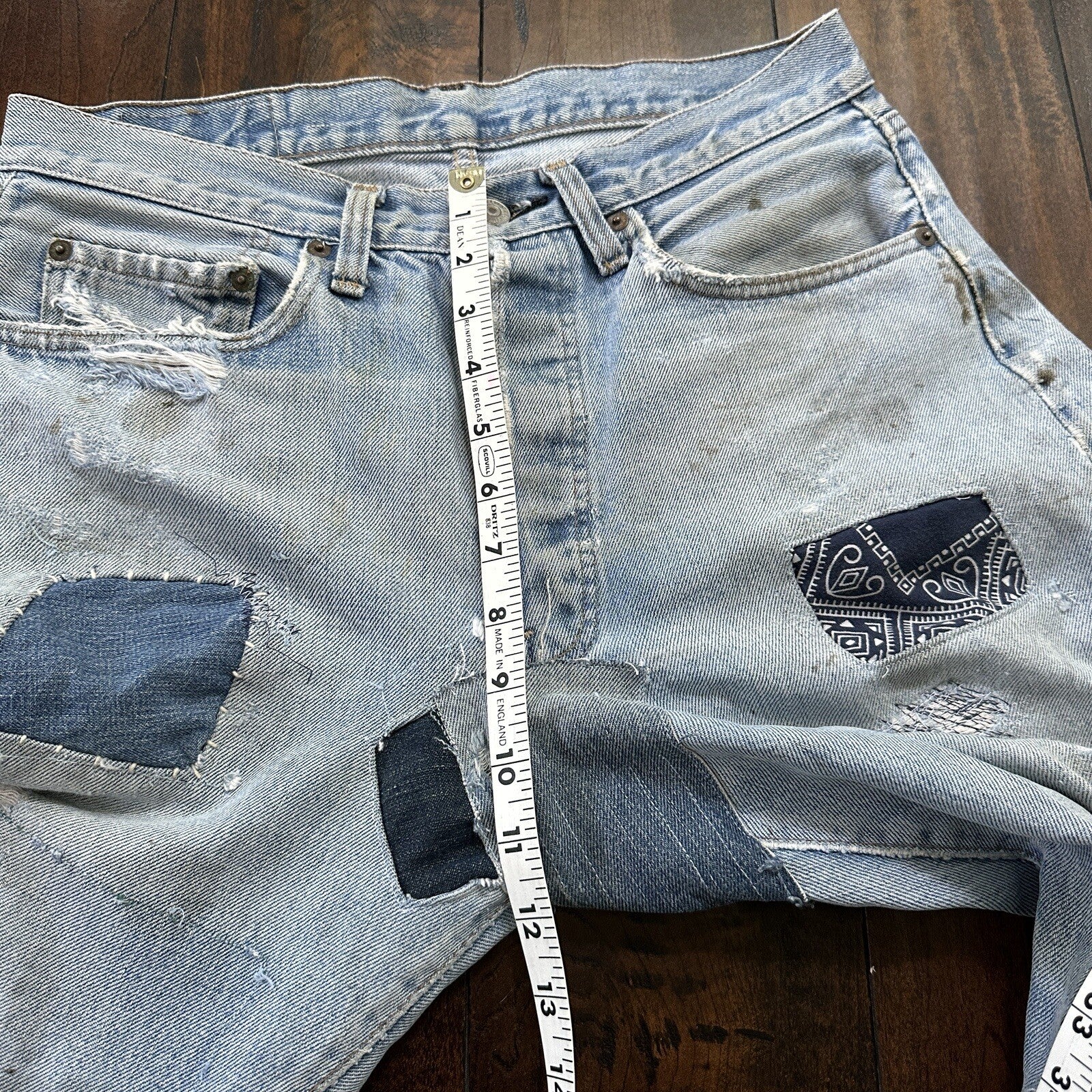 Levis Vintage 80s Redline Selvedge USA 501 Light Wash Jeans 66 30x28 Thrashed