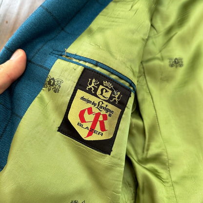 1960s 1970s Blue Pinstripe VTG Suit Jacket Sportcoat 42 Wool Checker Rockabilly