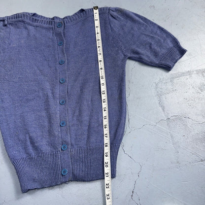Vintage Sweater Womens Purple Open Knit Short Sleeve 80s Round Neck Top 1980s