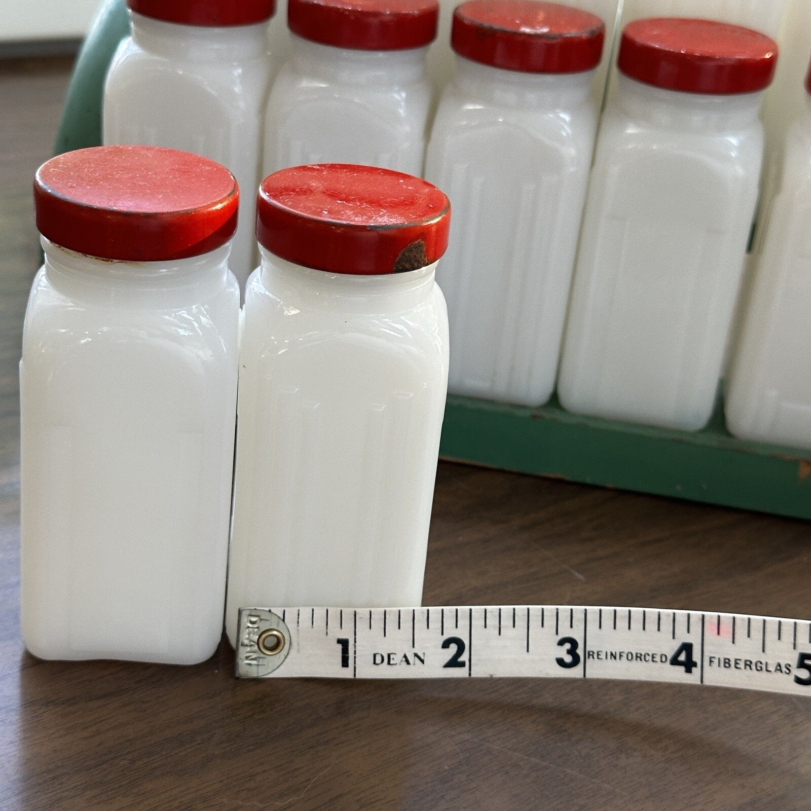 Griffith Milk Glass Spice Jar Set with Wooden Rack USA 1930s Art Deco 12 Pc