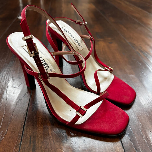 Sam & Libby Diva Sl Red Women Size 8.5 M Sandal Heels Ankle Strap Sexy Nice