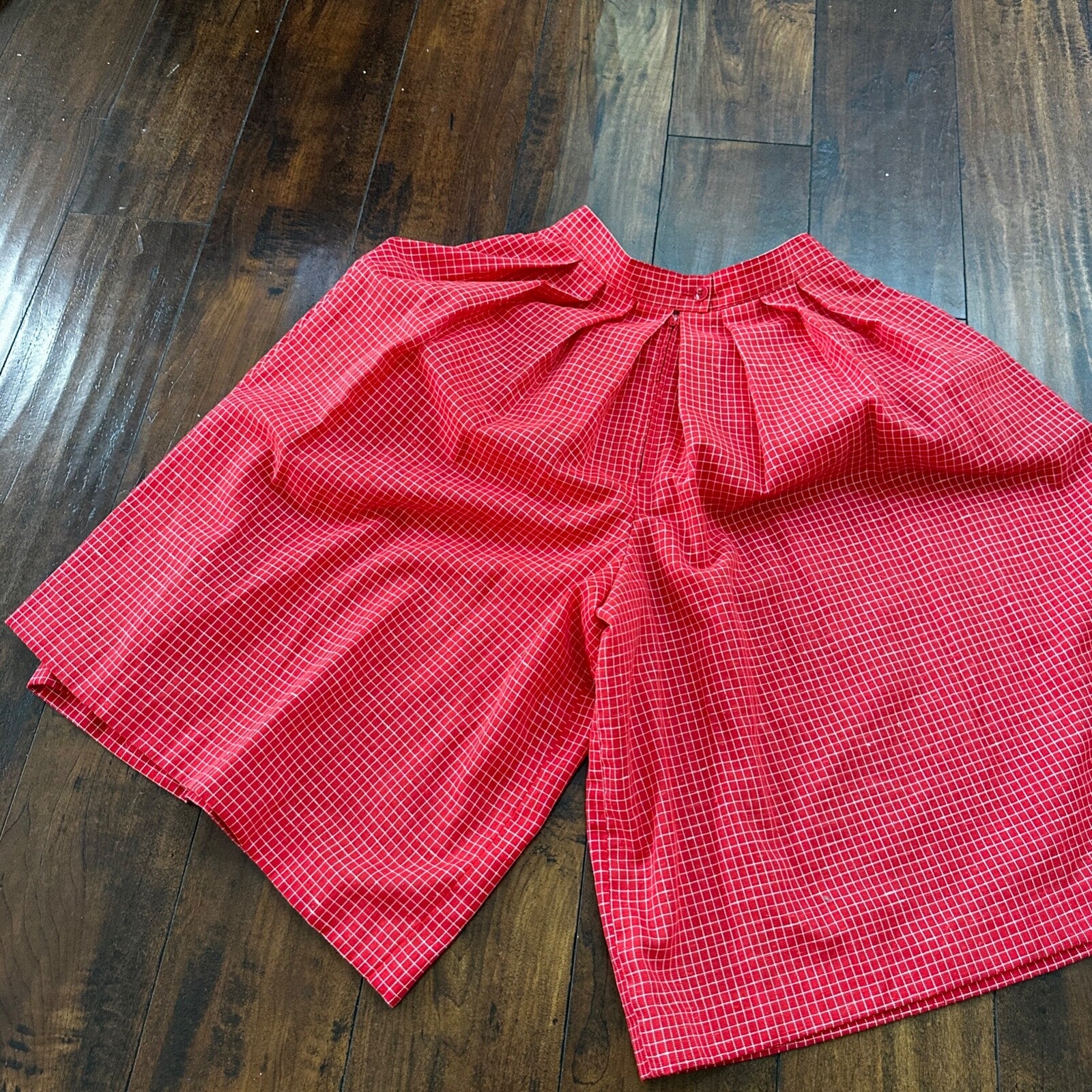 VTG College Town Red Checkered Knee To Midi Skirt Small Shorts RARE Rockabilly