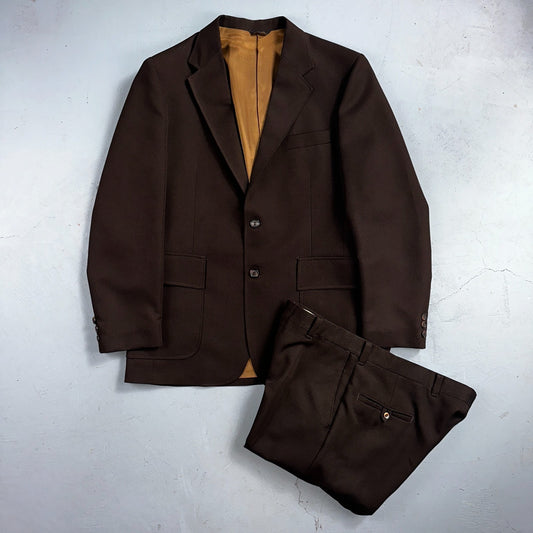 VTG Mens 2 PC Suit 40 Jacket Coat Pants Brown Levis Panatela Polyester 80s