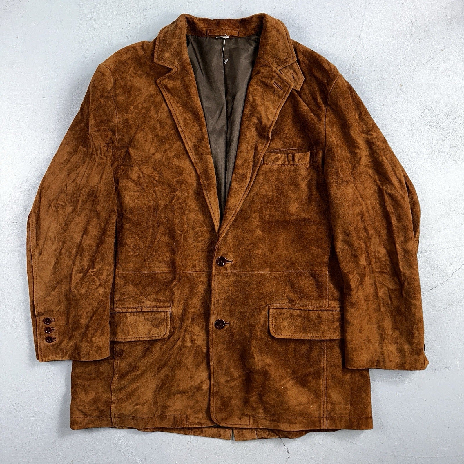 Orvis Mens 44 Suede leather blazer sport coat Lined jacket Brown Pockets