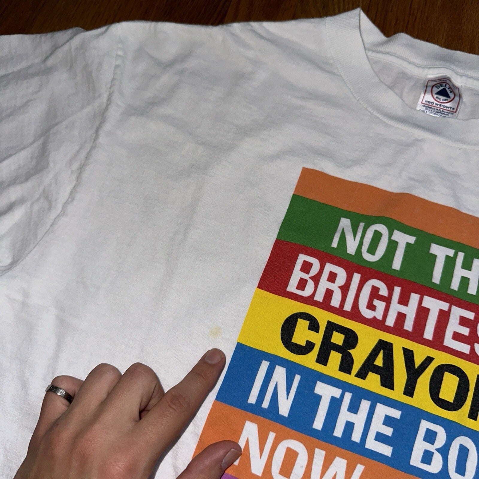 Brightest Crayon Crayola Vintage 90s Rainbow T Shirt Quote Funny Joke Mockery