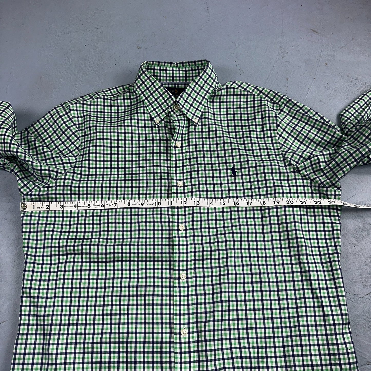 Ralph Lauren Shirt Mens Large Green Blue Tattersall Button Up Preppy Non Iron