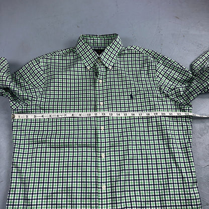 Ralph Lauren Shirt Mens Large Green Blue Tattersall Button Up Preppy Non Iron