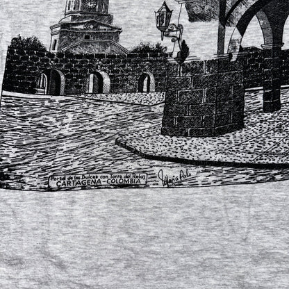 Columbia Artagen VTG T Shirt Travel Y2K Art Deco Grey City Photograph