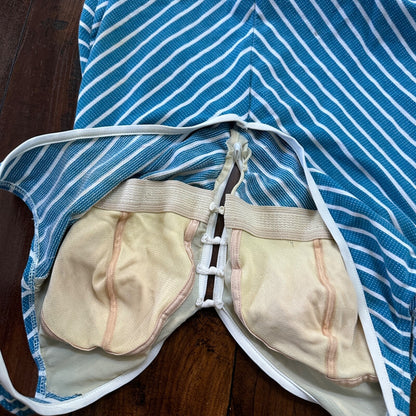 VTG 60s Bodysuit Fits Women's M Built in Bra Blue Striped Swim Rockabilly barbie