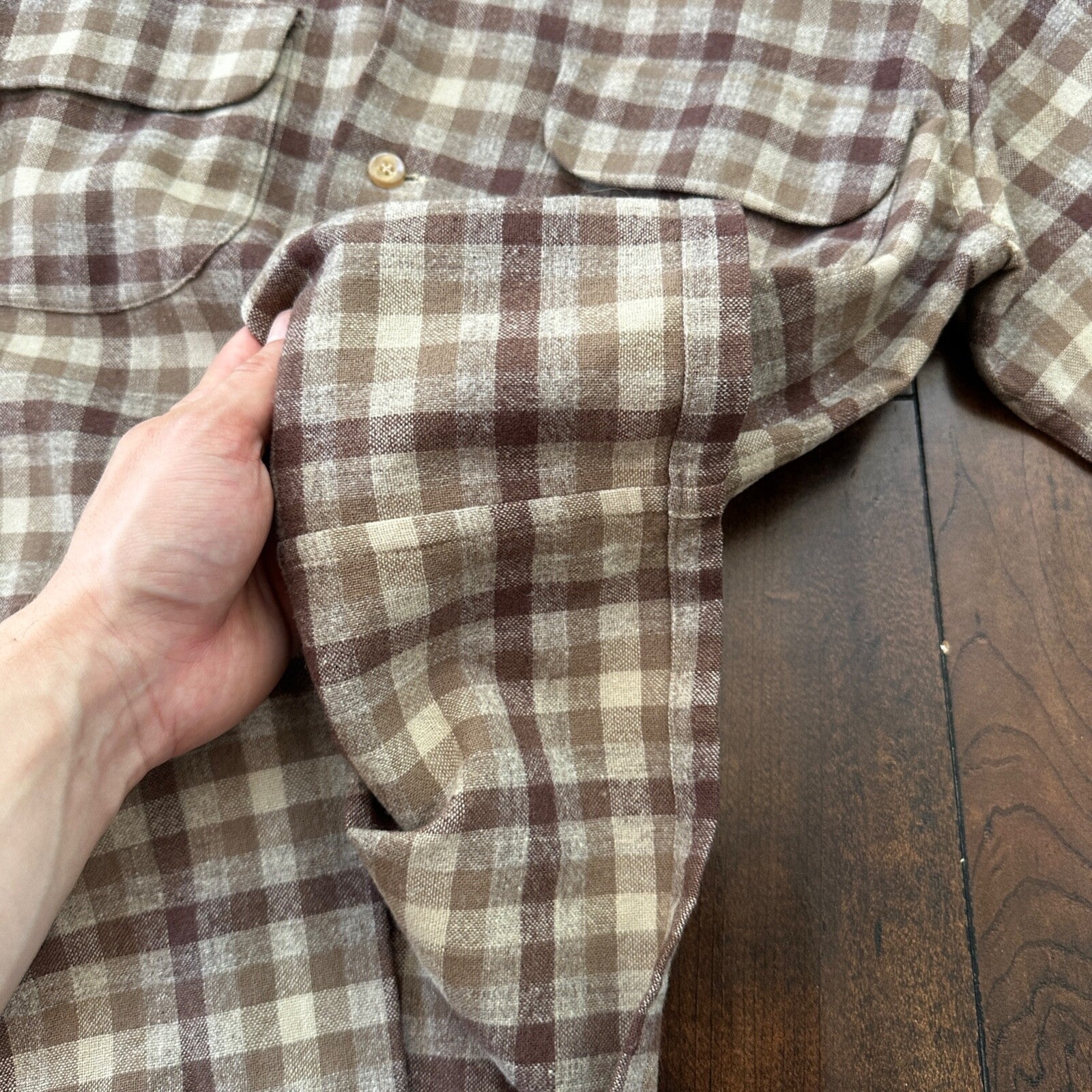 VTG 1950s Pendleton Board Shirt Loop Virgin Wool Plaid Flannel Shirt 50s Brown