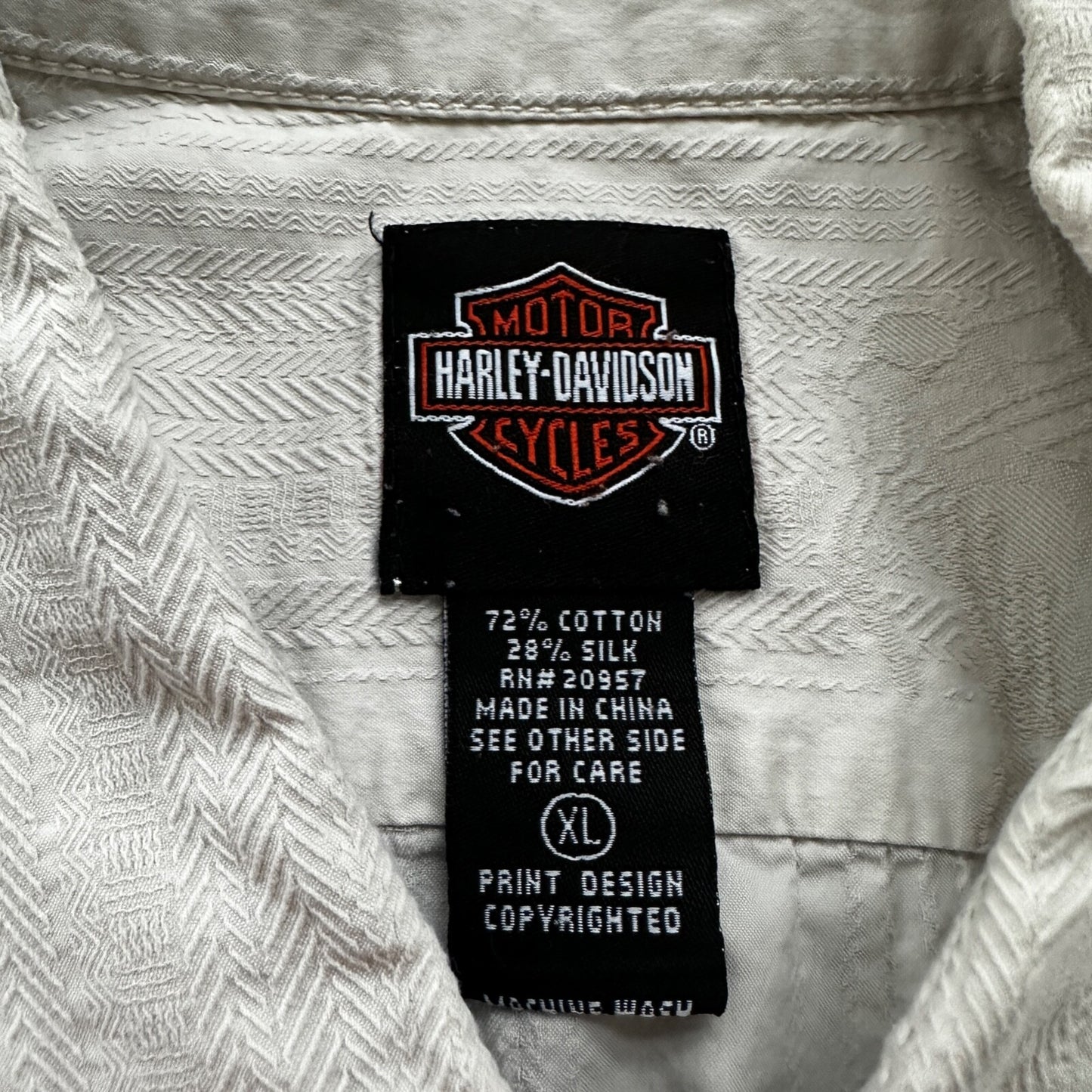 Harley Davidson Shirt Button Up XL Short Sleeve VTG Motorcycle White Silk