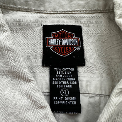 Harley Davidson Shirt Button Up XL Short Sleeve VTG Motorcycle White Silk