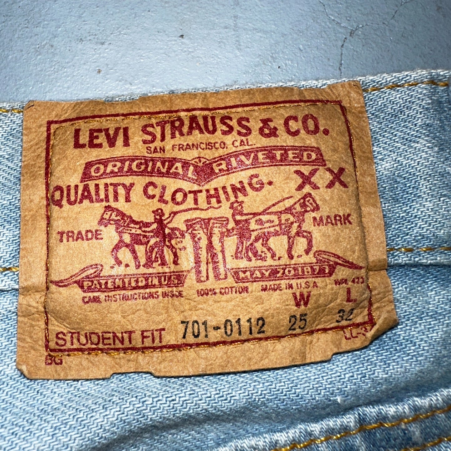 Levis 701 Vintage 90s USA XX Straight Leg Jeans Blue Light Wash 501 Rare 25x32