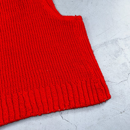 VTG Red Vest Knitted Sleeveless Sweater Pullover Handmade Knit 70s 1970s