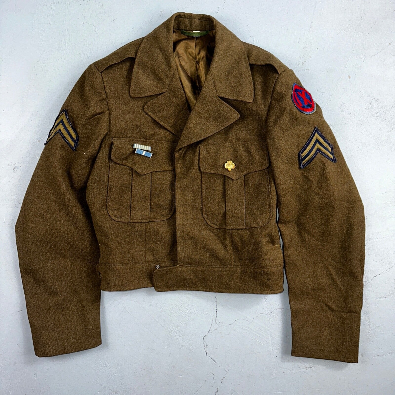 WWII US Army E-6 Ike Jacket 25th Infantry Division Patches WW2 Size 34R Wool