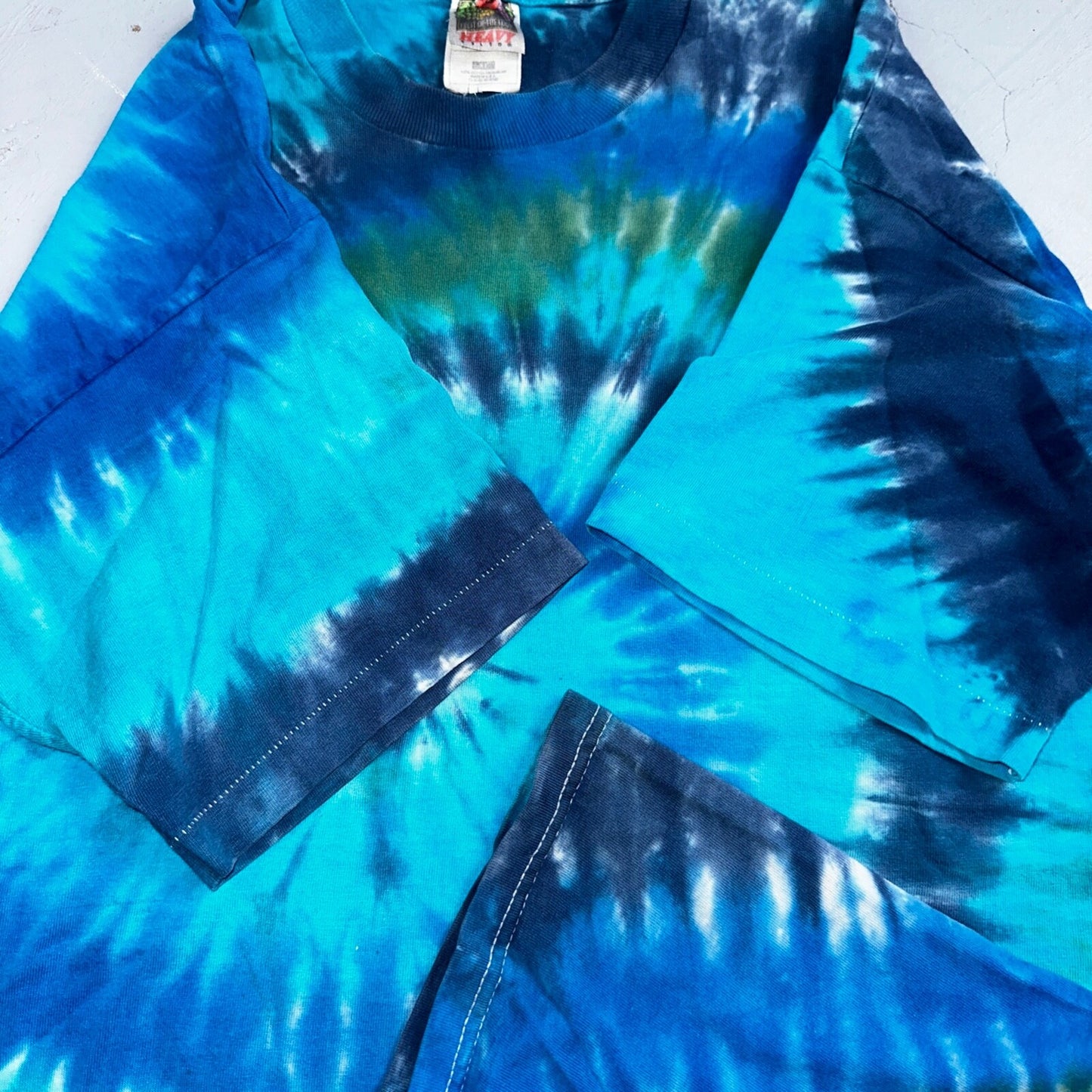Tye Dye Blue Green Swirl Single Stitch VTG T Shirt Basic Hippie Stoner Vibe XL