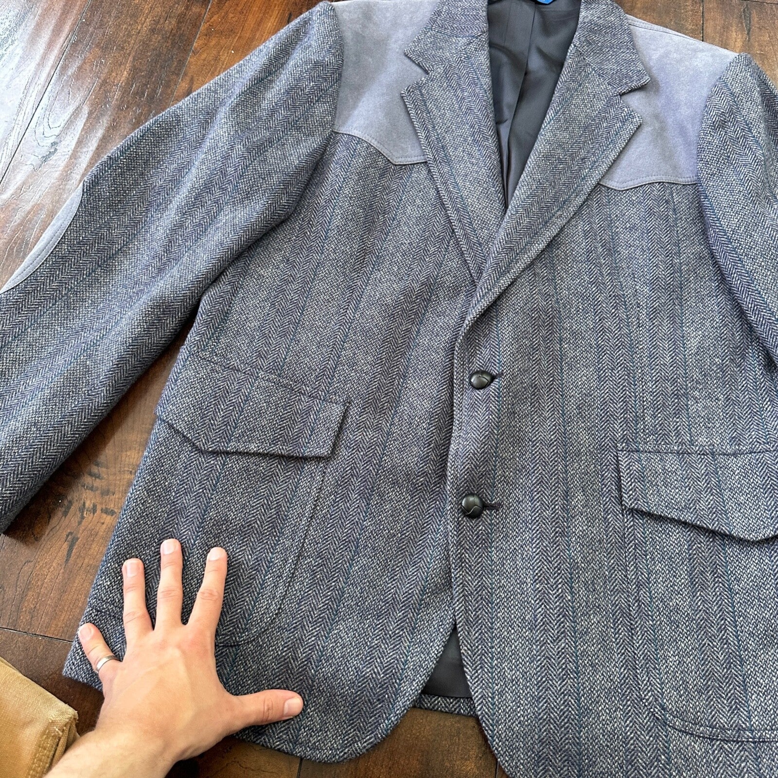 VTG Pendleton Blazer Men's 44 Wool Sport Coat USA Blue Gray Knit Button-Up 70s