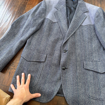 VTG Pendleton Blazer Men's 44 Wool Sport Coat USA Blue Gray Knit Button-Up 70s