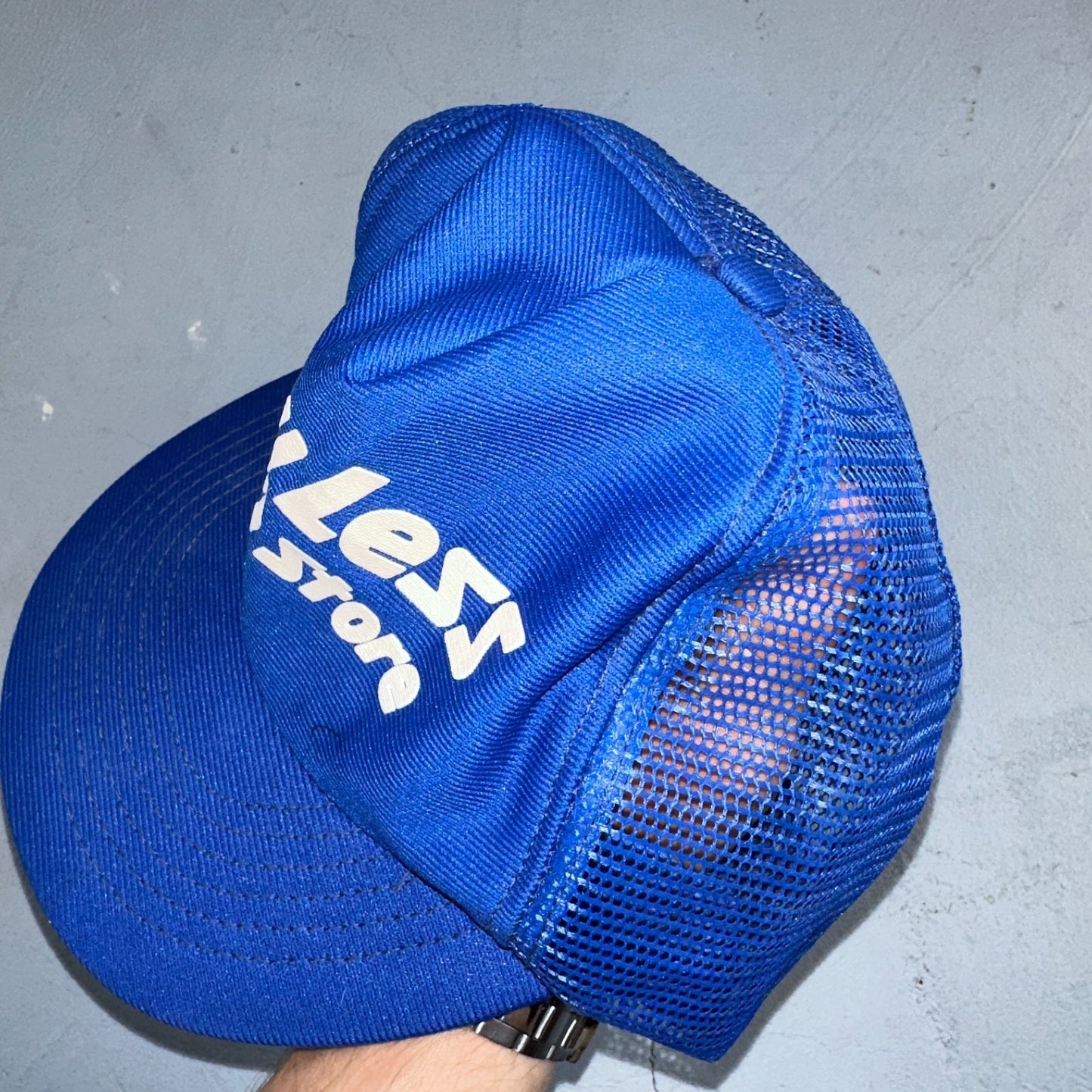 Vintage Pay Less Drug Store Hat Blue Mesh Snapback Pharmacy Promo Trucker Cap US