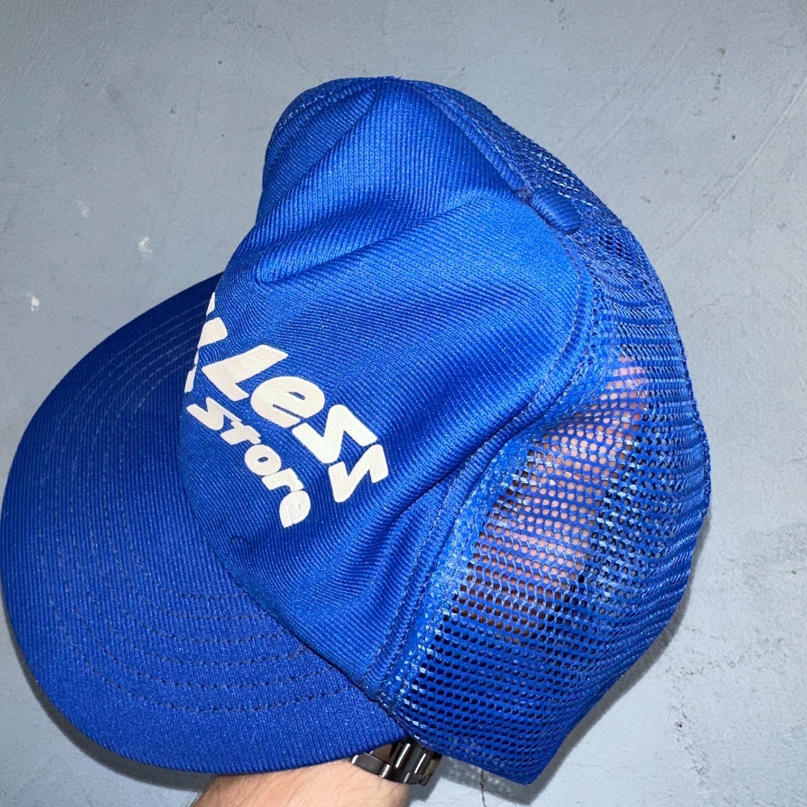 Vintage Pay Less Drug Store Hat Blue Mesh Snapback Pharmacy Promo Trucker Cap US