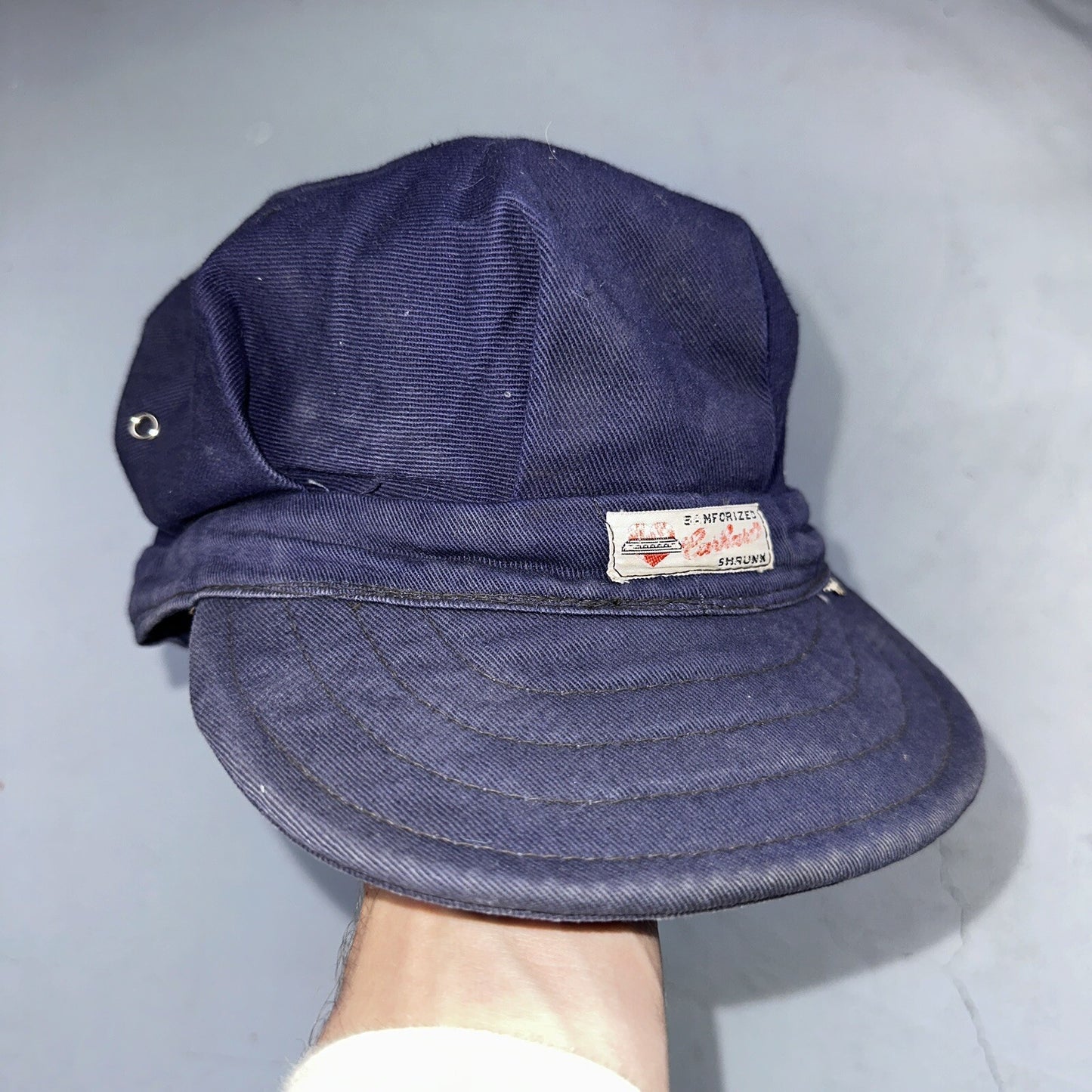 Vintage 1960s 60s Carhartt Union Workwear Engineer Cap Hat Conductor Heart Logo