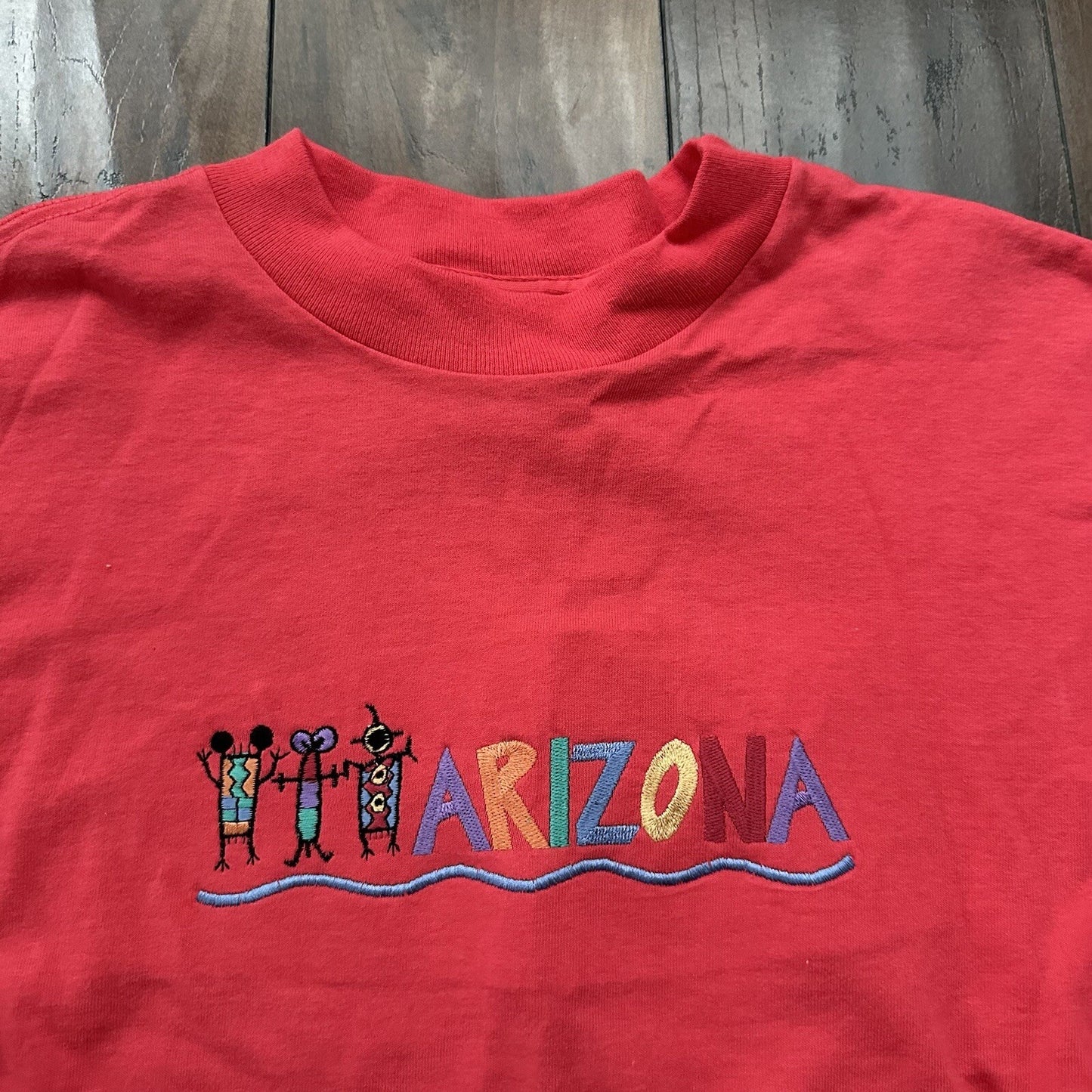 Arizona Vintage T Shirt 90s Red Abstract Fun Embroidery Travel Music Rap Band