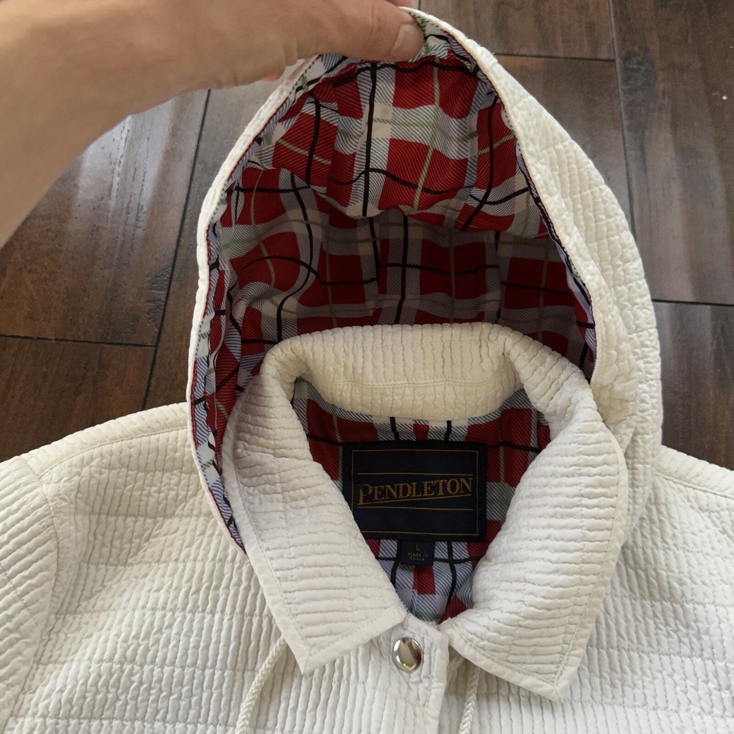 PENDLETON White Button Front Hooded Jacket Coat Size L Womens Warm Winter Vtg