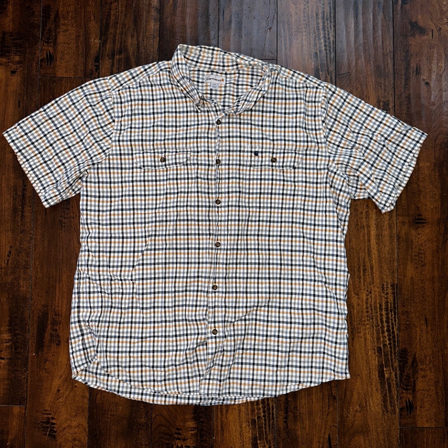 Carhartt Mens Size 2XL Relaxed Fit Blue Check Button Down Up Short Sleeve Shirt