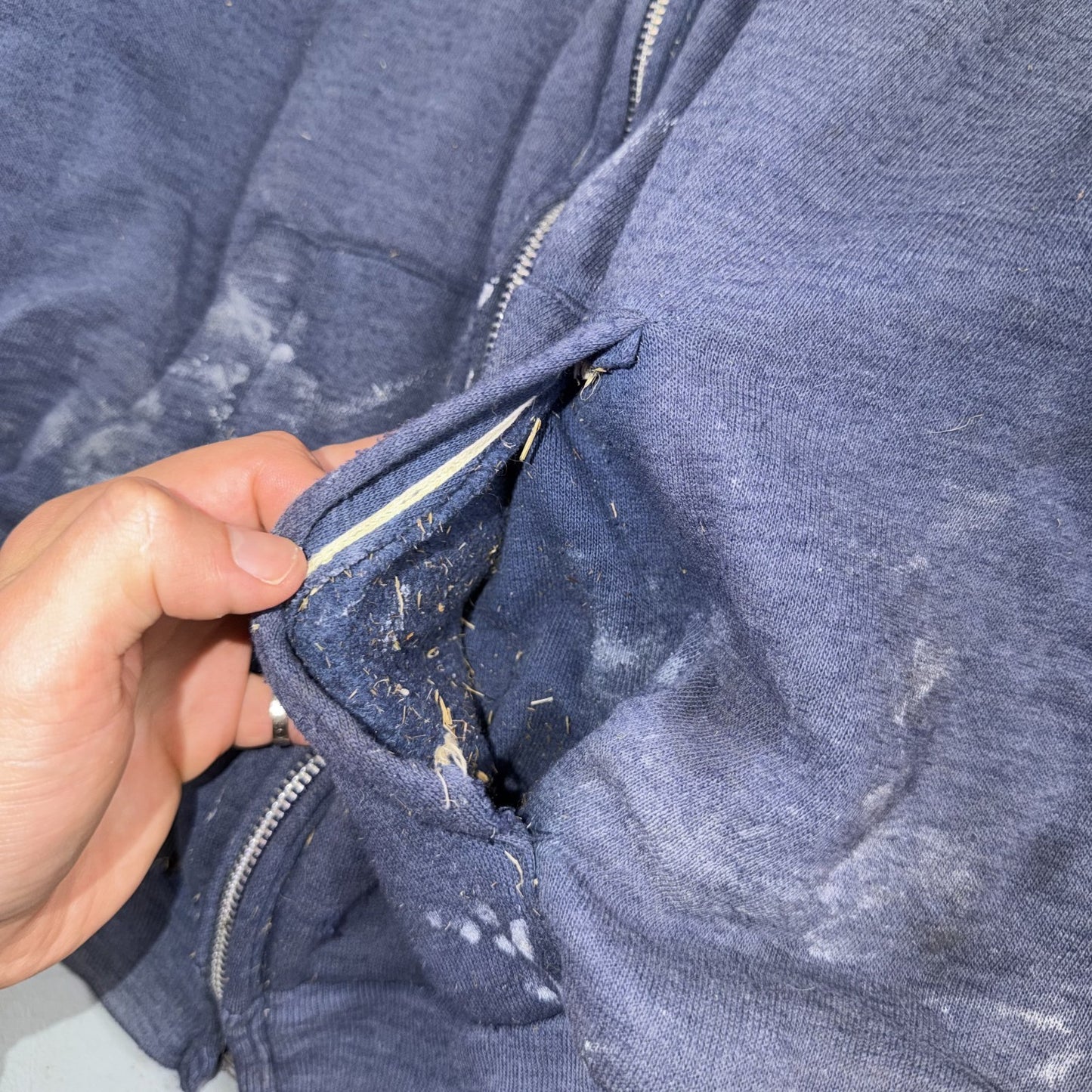 Blue Healthknit Zip Up Hoodie Vintage 80s 90s Thermal Lined USA 2XL Thrashed