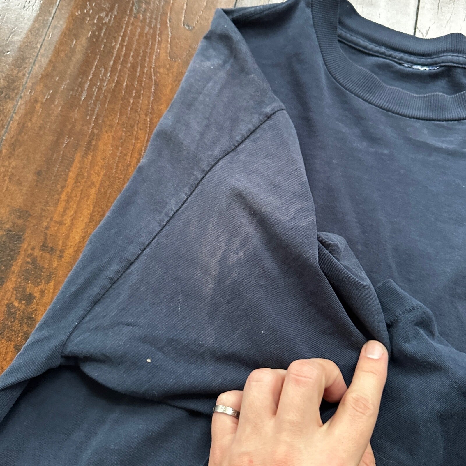 Navy Blank Thrashed Stained 1980s 80s 90s Vintage T Shirt Lot Basic Blue