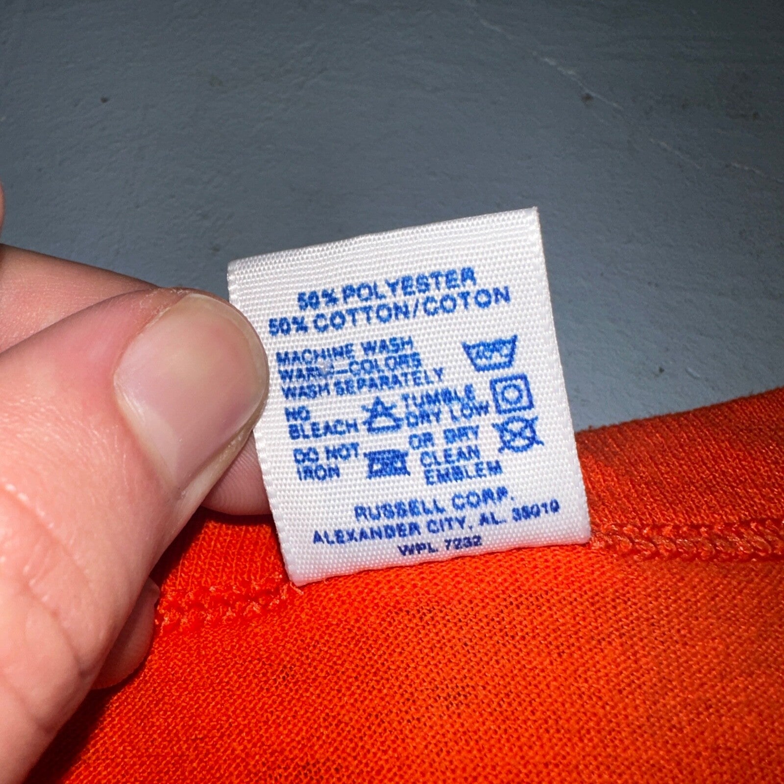 Russell Athletic USA VTG T Shirt 90s Blank Orange No Print Lot 1 Single Stitch