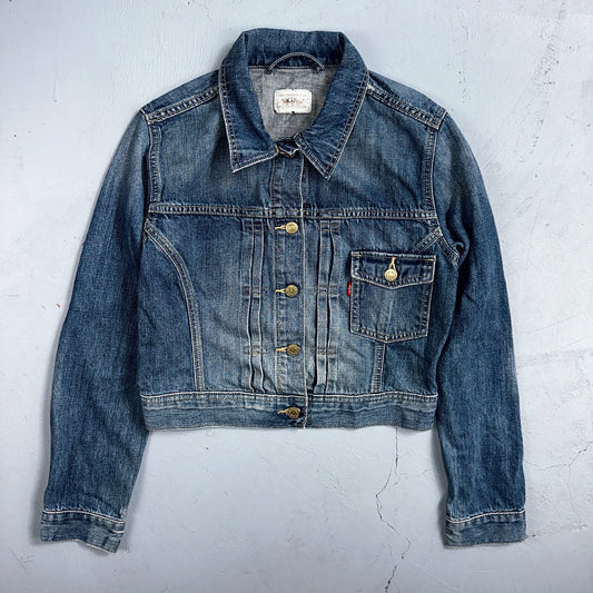 Vintage Y2K Womens Levis 1940s Style Type 1 Denim Jacket LVC Pocket Crop Top