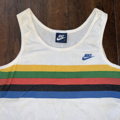 Nike 80s Olympic Vintage T Shirt Tee 1984 Blue Tag Rainbow Korea BOYS M Tank