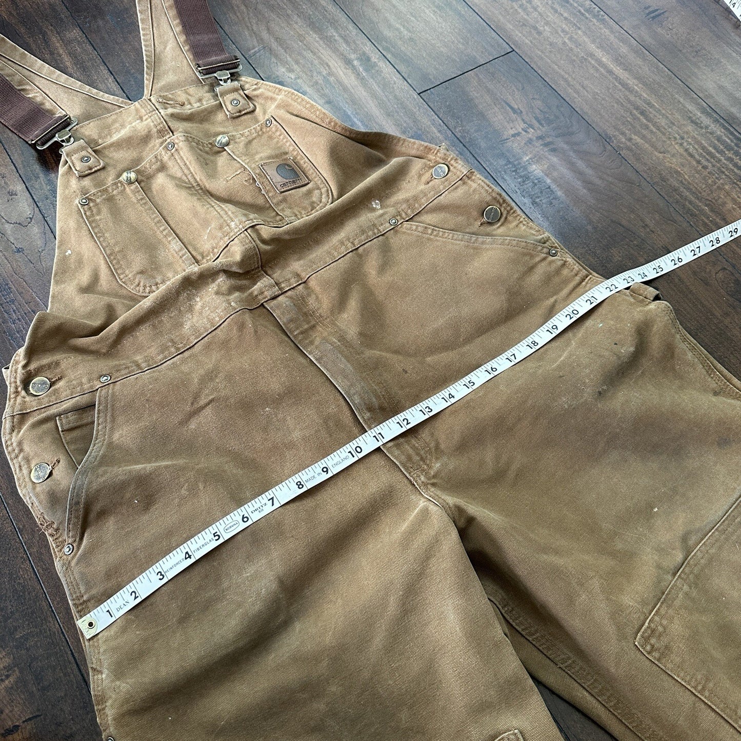 Carhartt DKB Double Knee Duck Unlined Bib Work Tan Brown Overalls 40x27 VTG