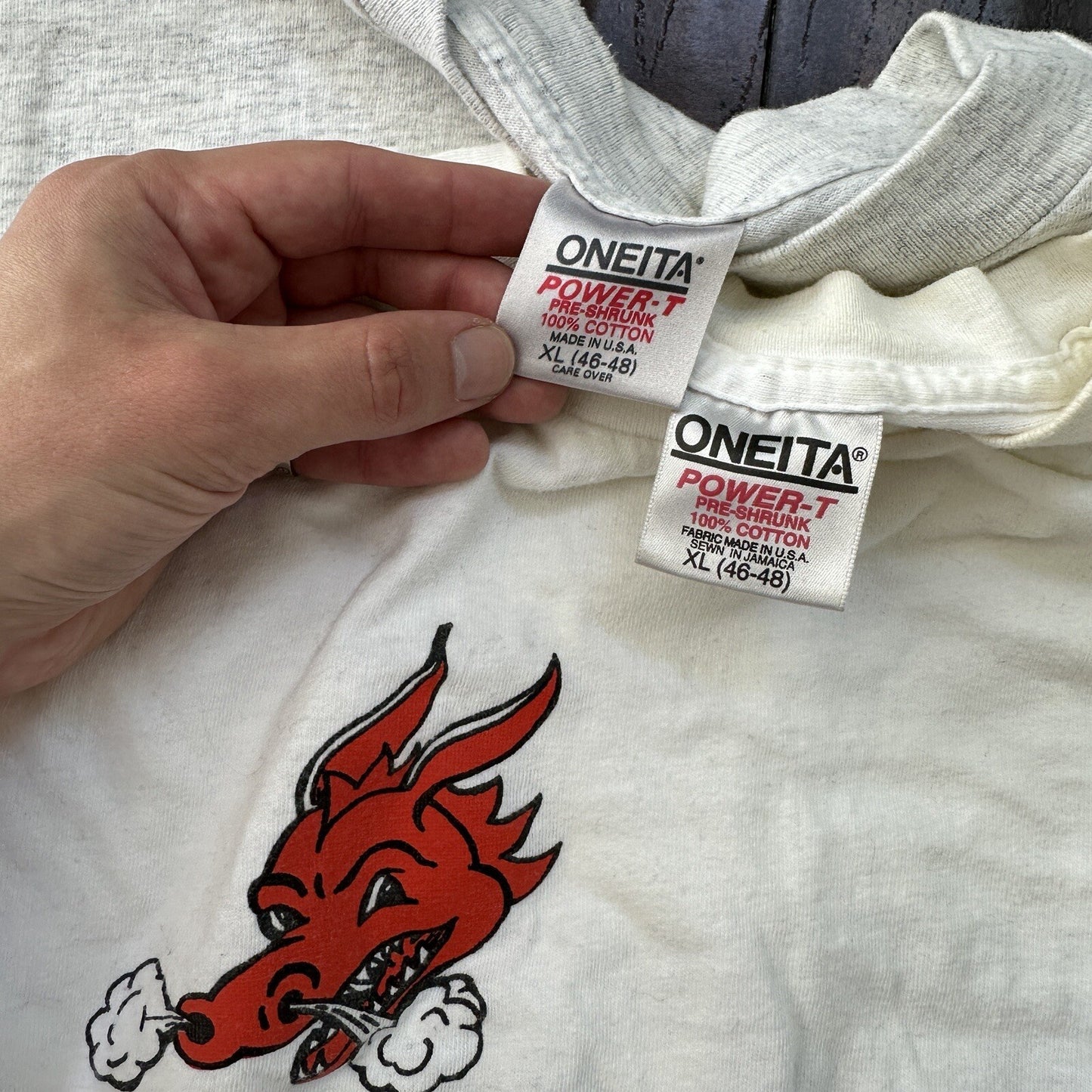 Oneita 90s Lot 2 Vintage T Shirt Dallas Oregon Dragons Basic White Grey Rap