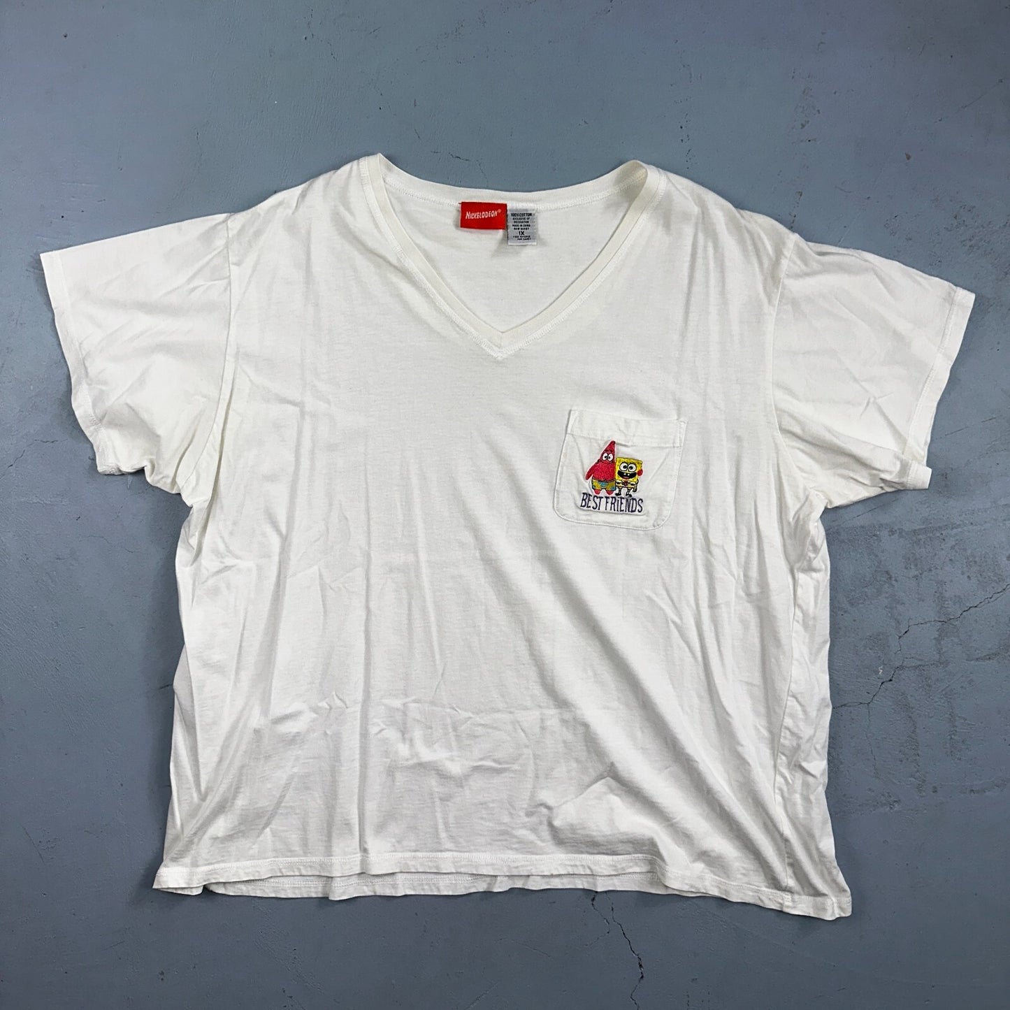 Nickelodeon Sponge Bob Patrick Star VTG T Shirt Best Friends White V Neck Womens