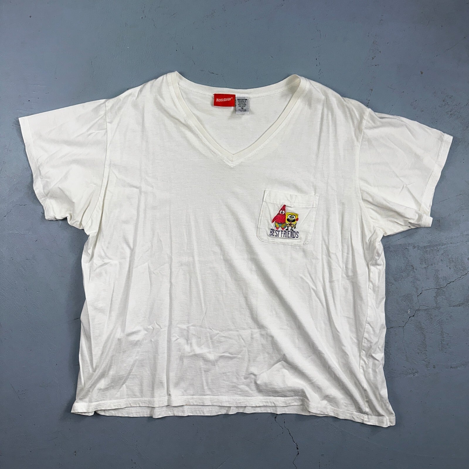 Nickelodeon Sponge Bob Patrick Star VTG T Shirt Best Friends White V Neck Womens
