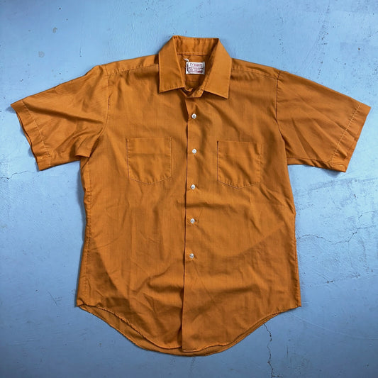 Vintage Montgomery Ward Shirt Men L 16 Orange Brent Work 60s Japan Short Sleeve