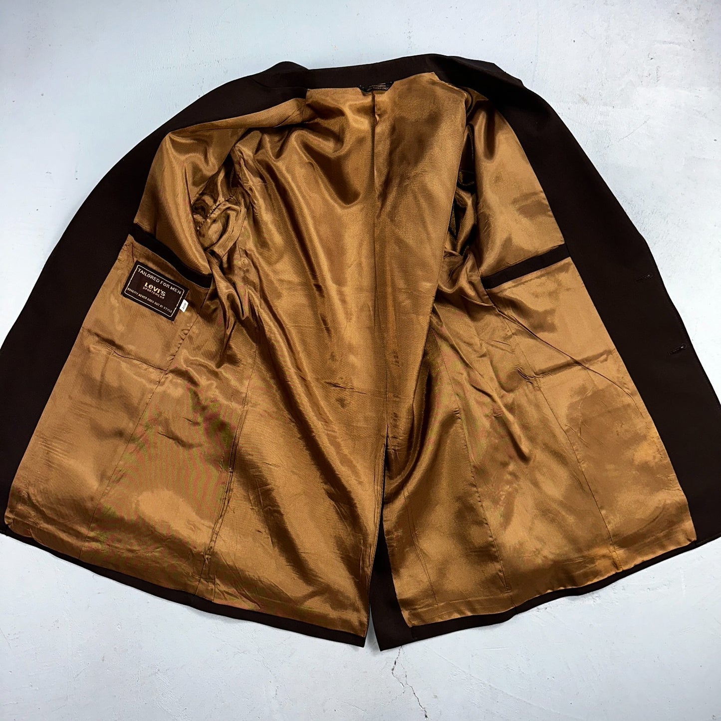 VTG Mens 2 PC Suit 40 Jacket Coat Pants Brown Levis Panatela Polyester 80s