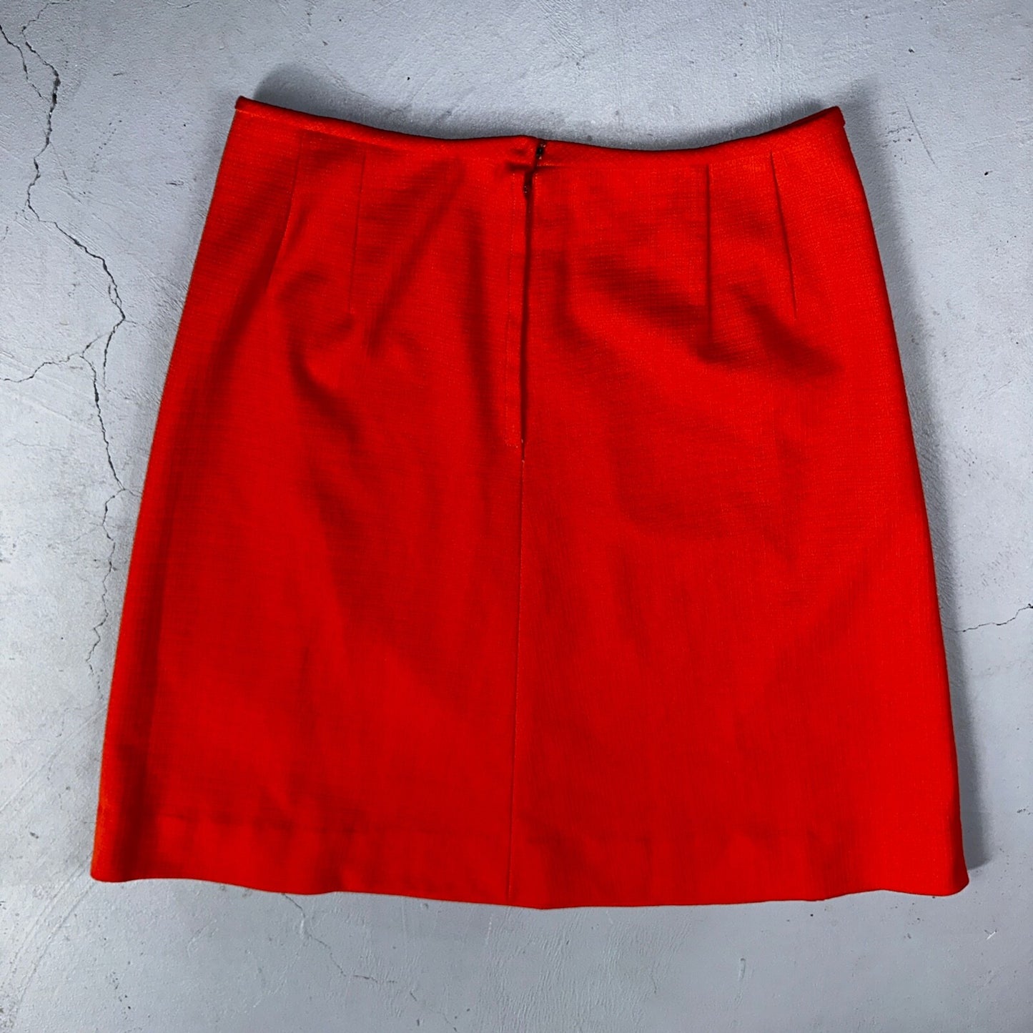 Orange Red Original Vintage Poly Pleated Skirt Rockabilly 1960s 70s 60s Simple