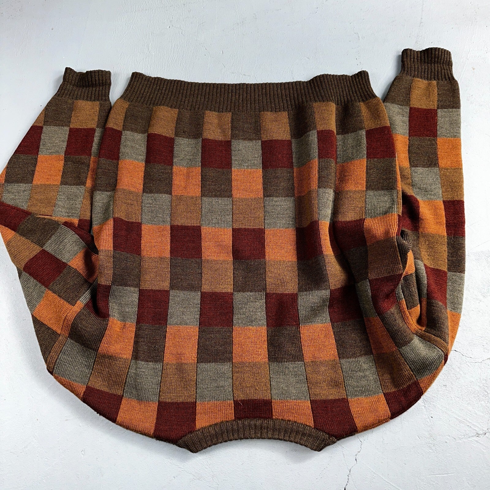 Jos A Bank VTG Mens L Pure Merino Wool Sweater Italy Checkboard 80s Patchwork