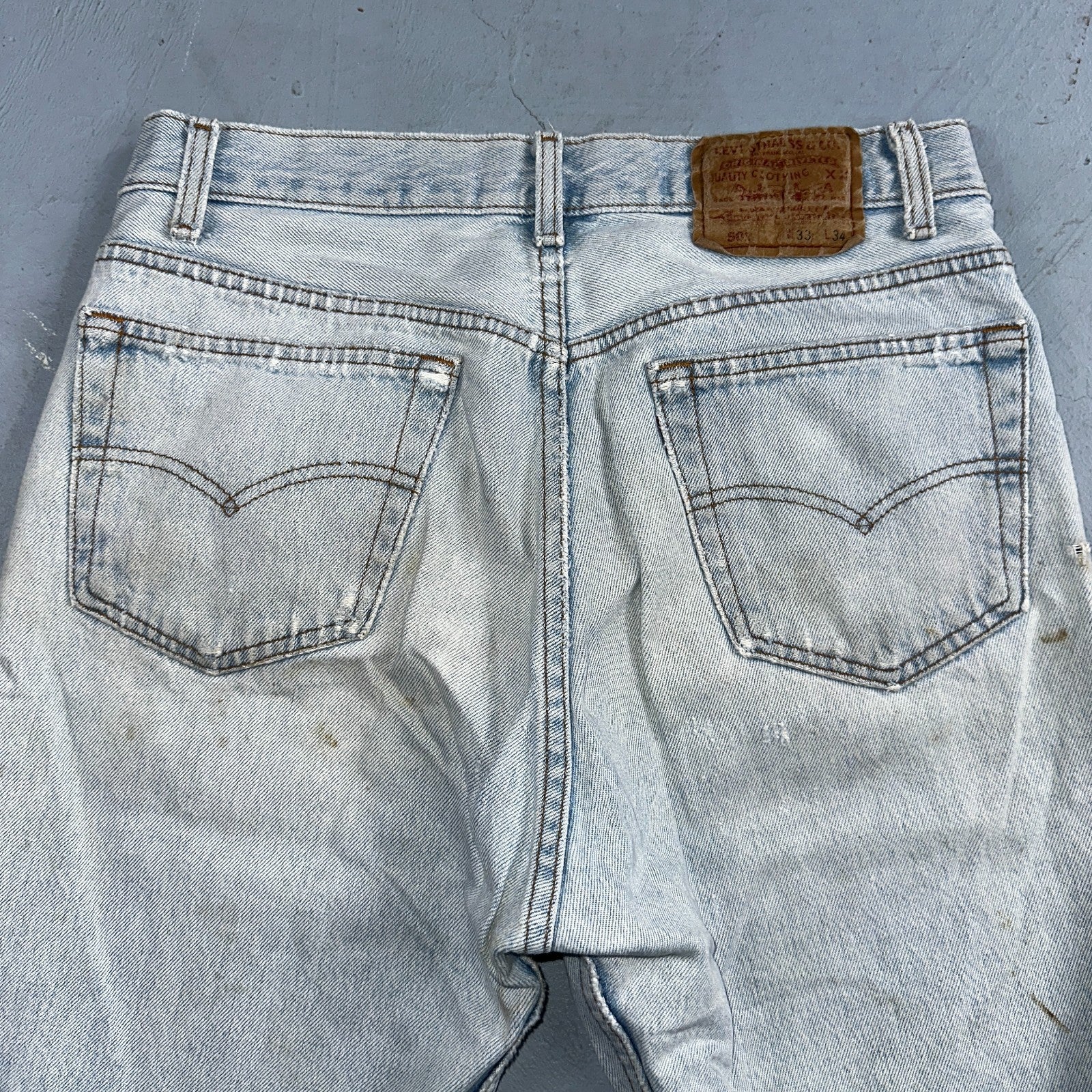 Levis 501 Vintage 90s USA XX Straight Leg Jeans Blue Light Wash 33x34 Act 30x32