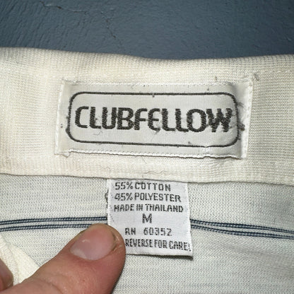 Striped 1980s Polo VTG T Shirt 80s Club Fellow White Stained Simple Tee
