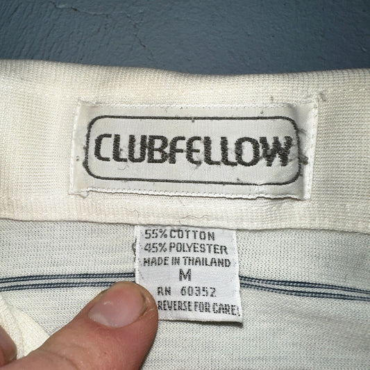 Striped 1980s Polo VTG T Shirt 80s Club Fellow White Stained Simple Tee