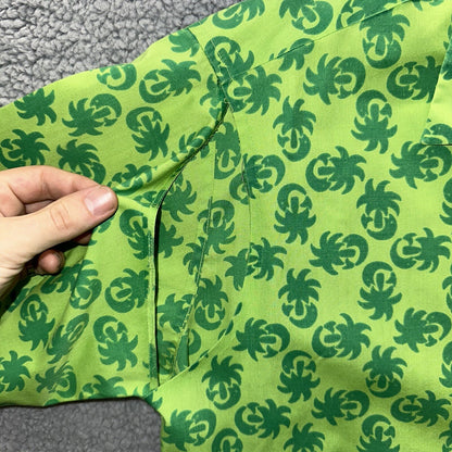 Vintage 50s Hawaiian Aloha Print Shirt Rockabilly Honolulu 60s Button Green