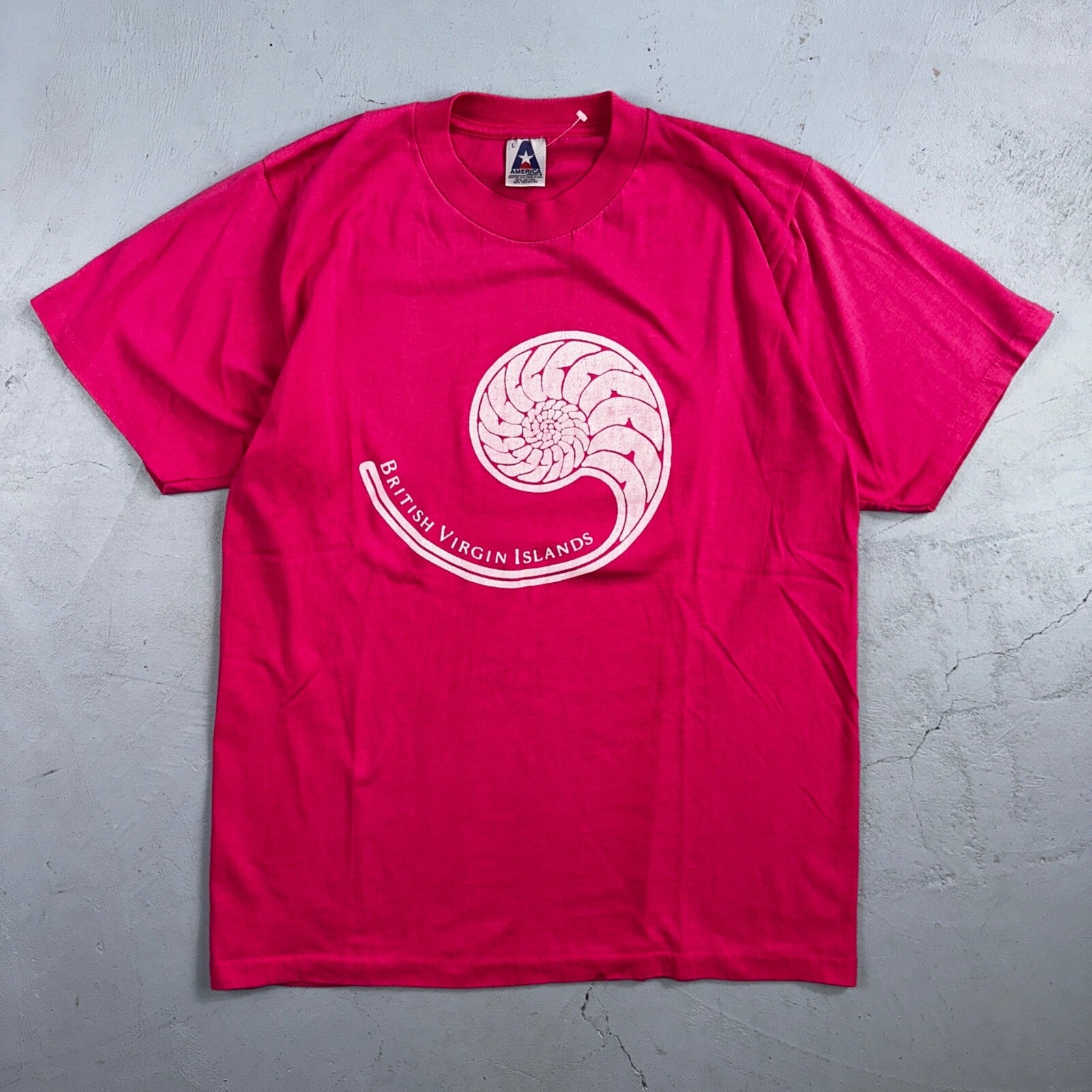 British Virgin Islands 80s VTG T Shirt Pink Shell Ocean Travel UK Graphic Art