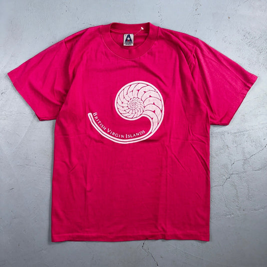 British Virgin Islands 80s VTG T Shirt Pink Shell Ocean Travel UK Graphic Art